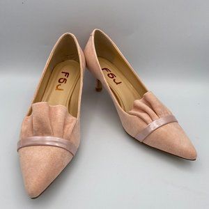 FSJ Blush Kitten Heels Pointy Toe Suede Pumps